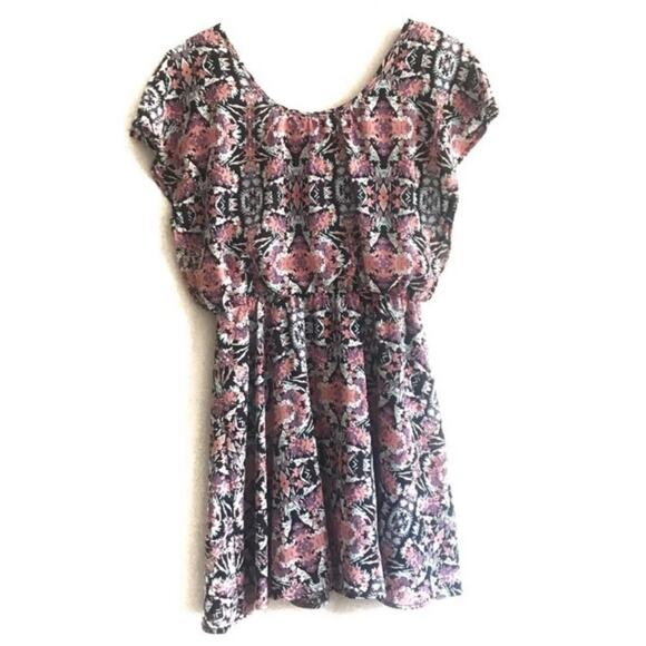 Bar III Dark Floral Puff Sleeves Blouson Dress Size XS Short Sleeve Ditsy Print - Picture 2 of 7